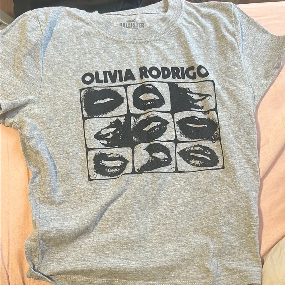 Hollister Gray Short Sleeve Crop Top with Graphic Design